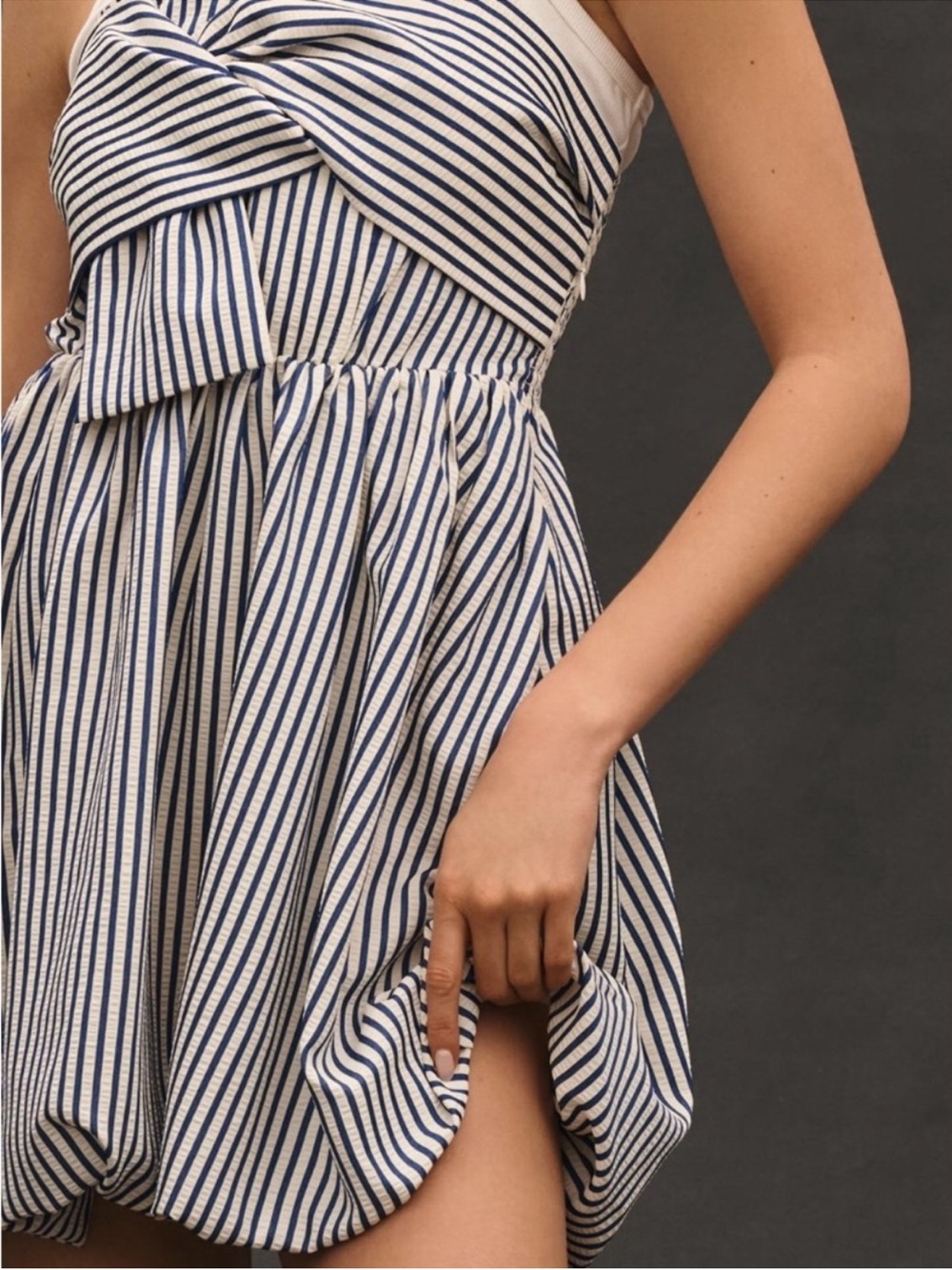 Porridge Anthropologie Navy and White Striped Mini Twofer Dress - Bow Detail - Picture 5 of 5